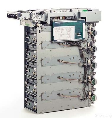 फ़ूजीत्सू F510 मल्टी कैसेट मीडिया डिस्पेंसर जिसमें 6 कैसेट तक, 18,000 नए नोटों की क्षमता और सामने या पीछे की सेवा का उपयोग है